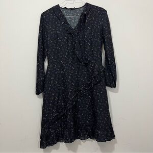 J.MCLAUGHLIN Silk Dress Women's Size 6 Black Sonny Wildfleur Ruffle Faux Wrap